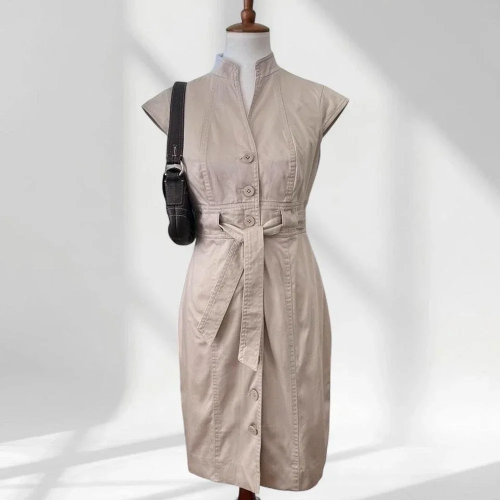 calvin klein short sleeve belted sheath dress Calvin Klein Abstract Print Crew Neck Short Sleeve Belted A-Line Midi Dress
